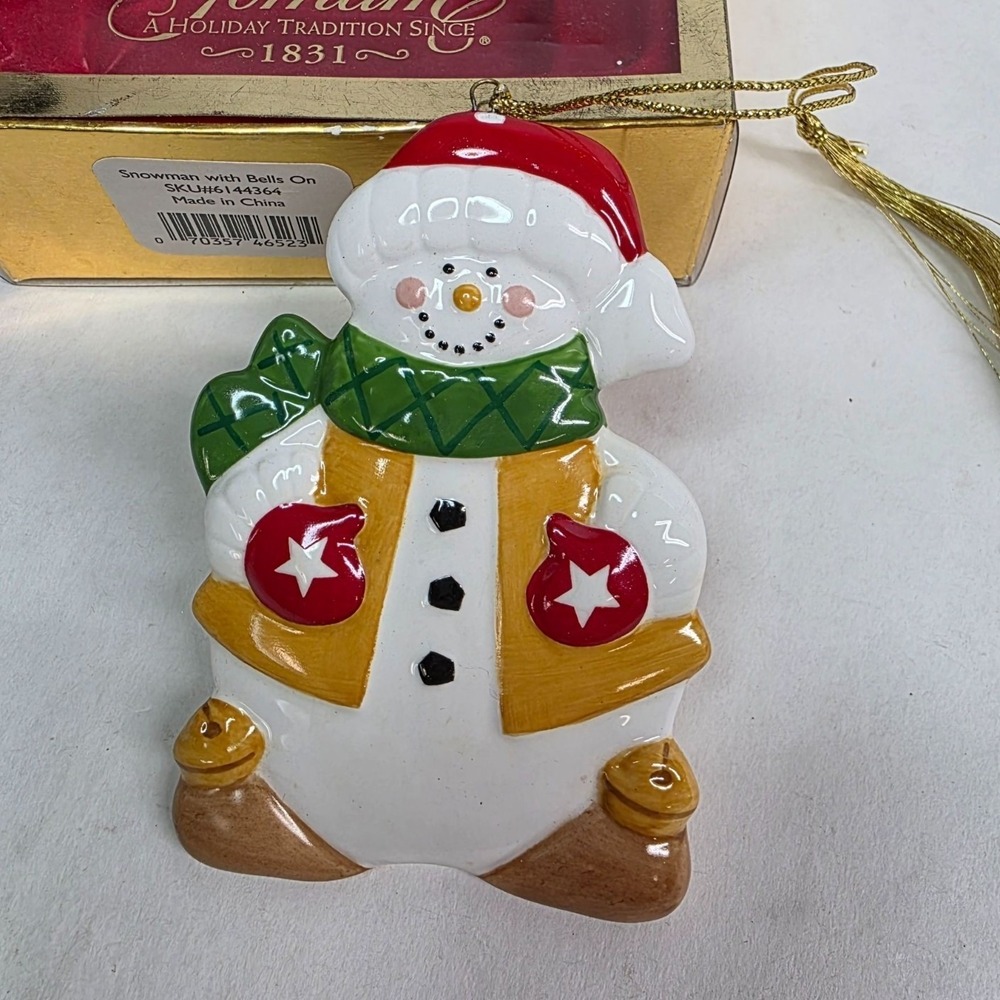 Gorham Snowman Ornament With‎ Bells & Gold Cord #6144364